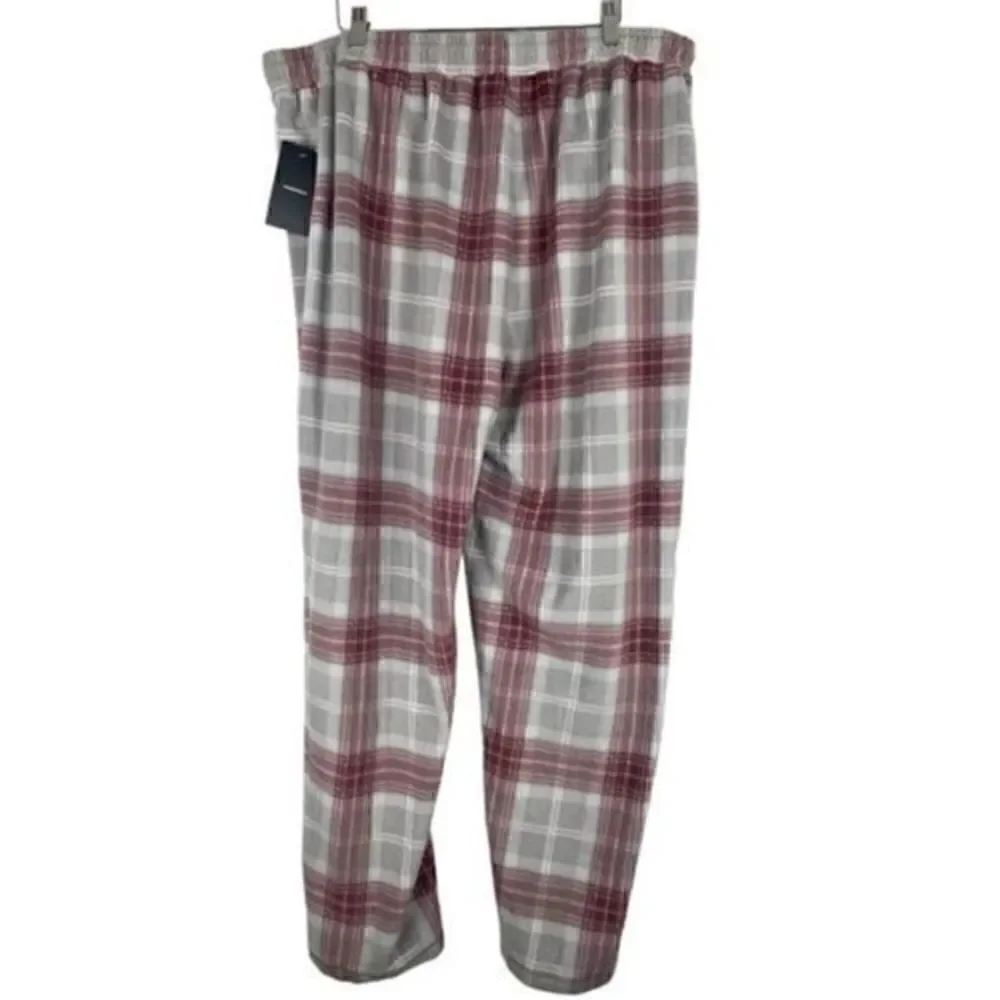 Nordstrom Fleece Plaid Pajama Sleep Bottoms Burgundy Gray Plaid Small NWT